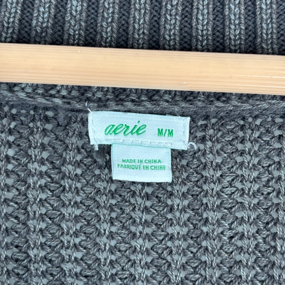 Aerie Oversized Chunky Sweater M Charcoal Ribbed Knit Scoop Neck Cozy Boho Cabin - Picture 6 of 10